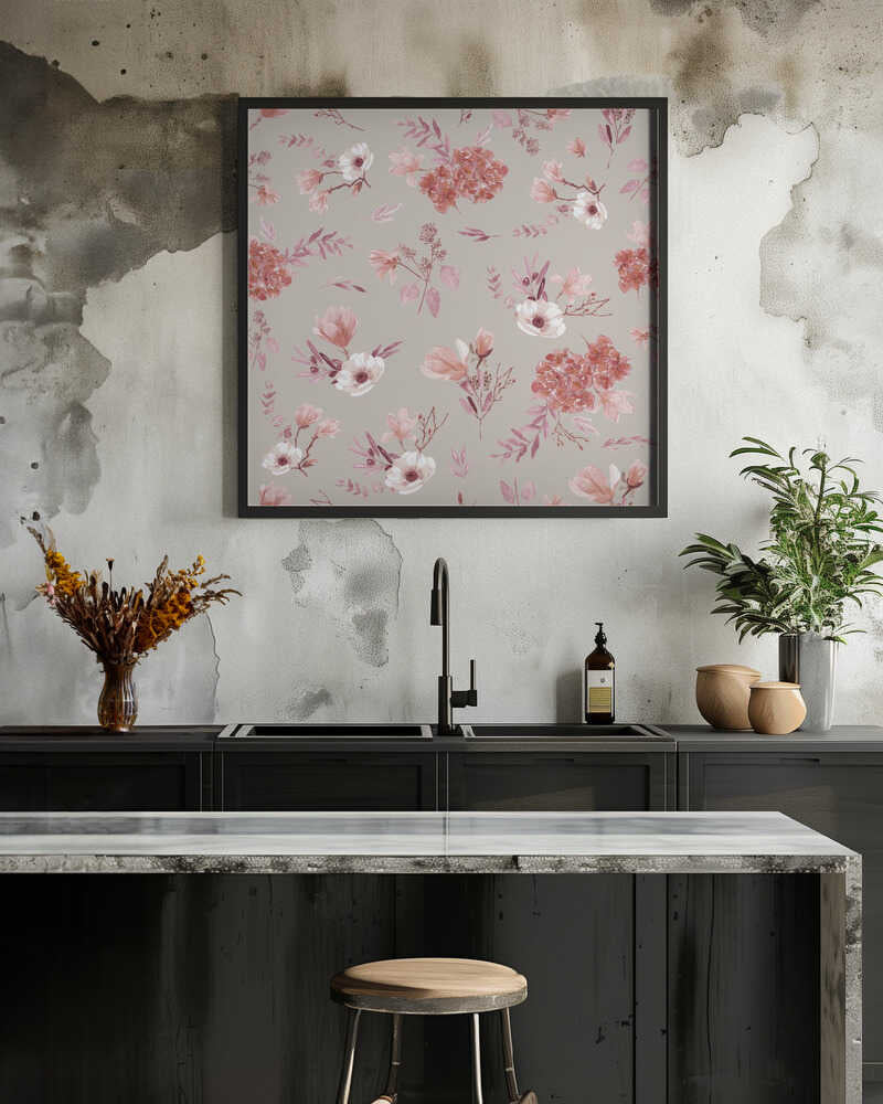 Floral Bouquets Pattern Red and Neutrals