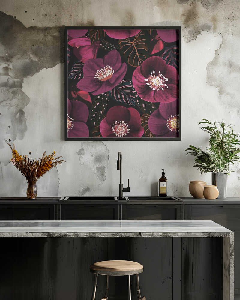 Midnight Dark Pink Flowers