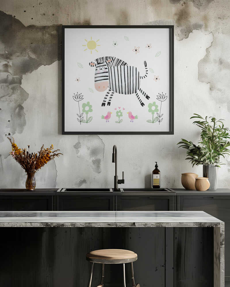 Happy Zebra with Pink Birds