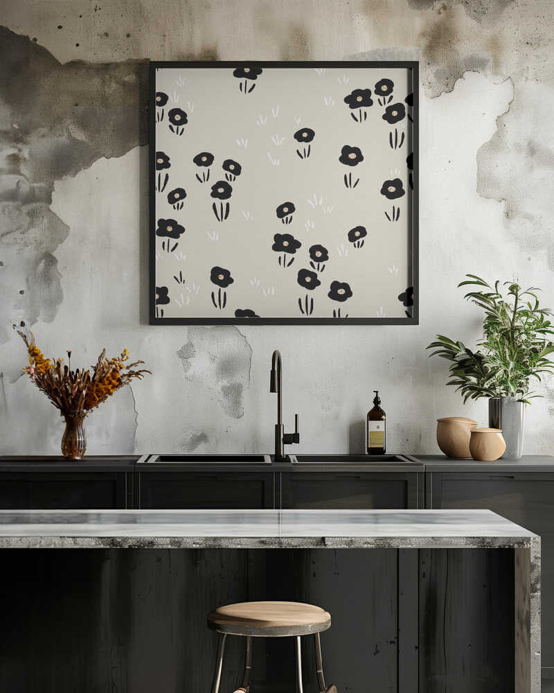 Minimalistic Wildflower black and white pattern
