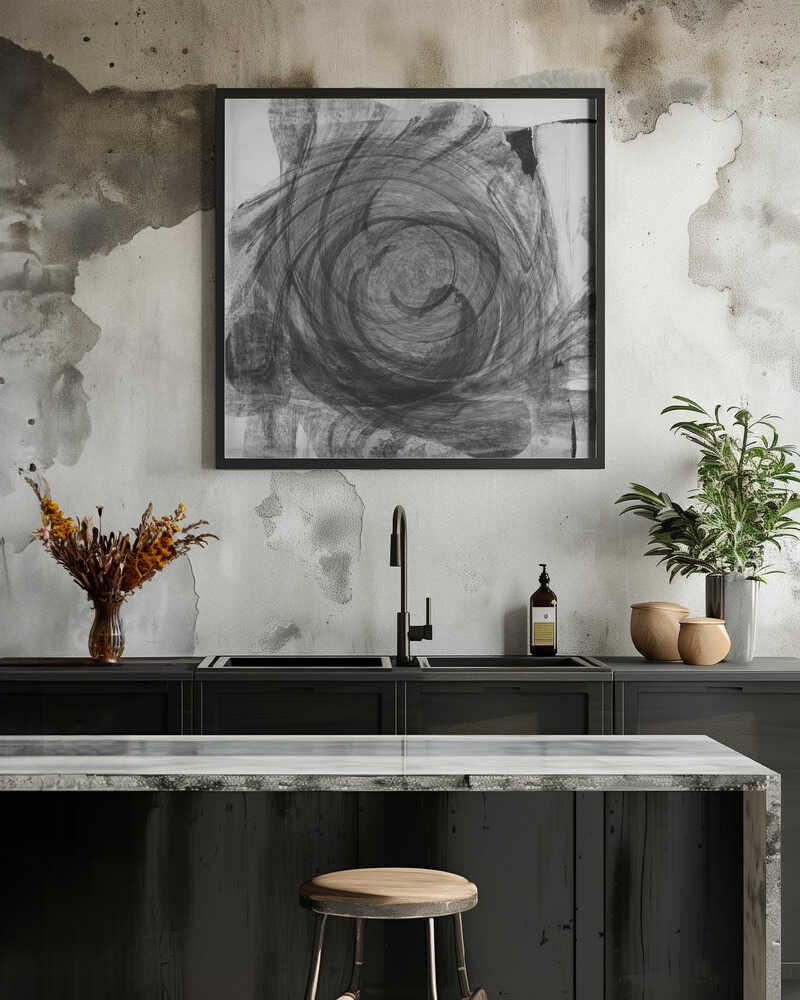 Echoing Depths: A Charcoal Abstract Spiral