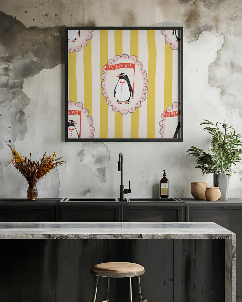 Framed festive penguins portrait Merry Christmas pattern