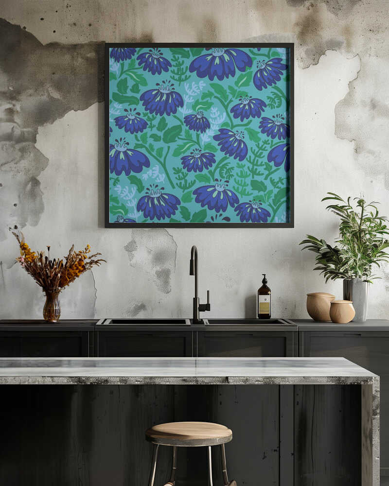 Maximalism 70s Retro Flowers Luminous Blue pattern