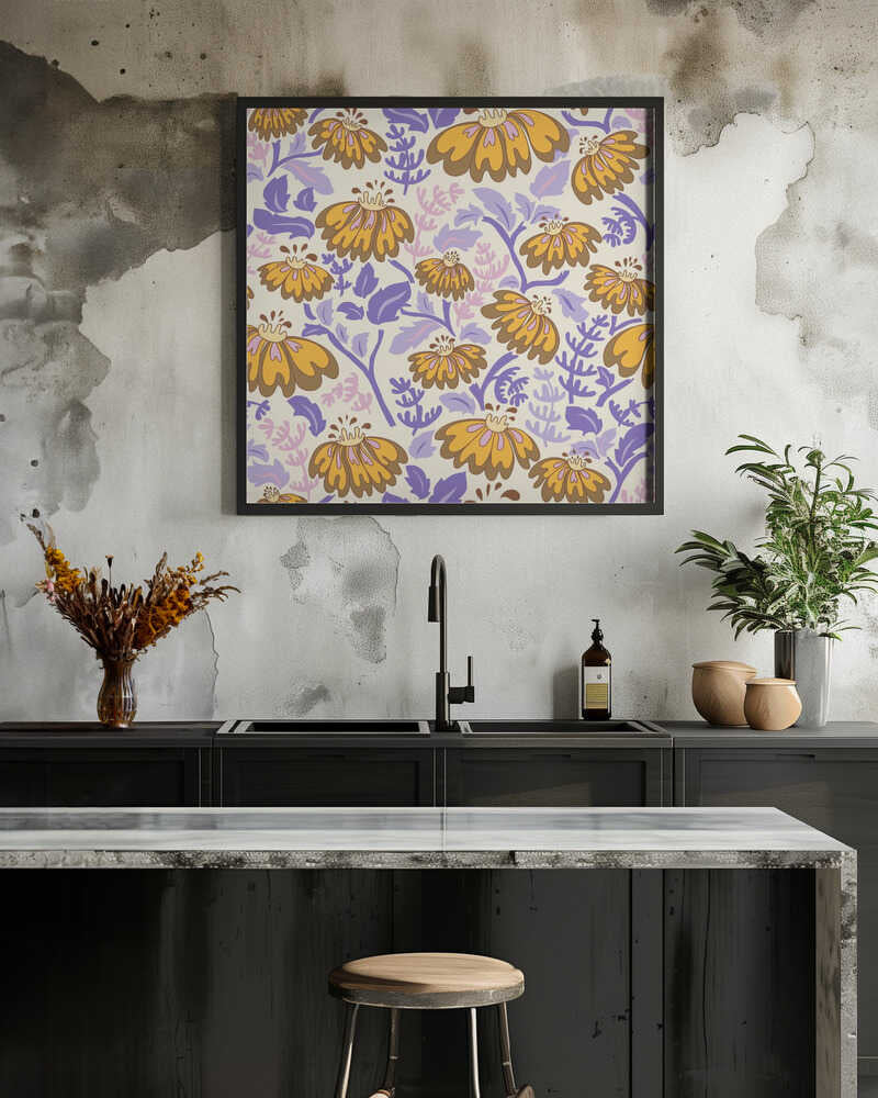 Maximalism 70s Retro Flowers burnt brown and lilac pattern