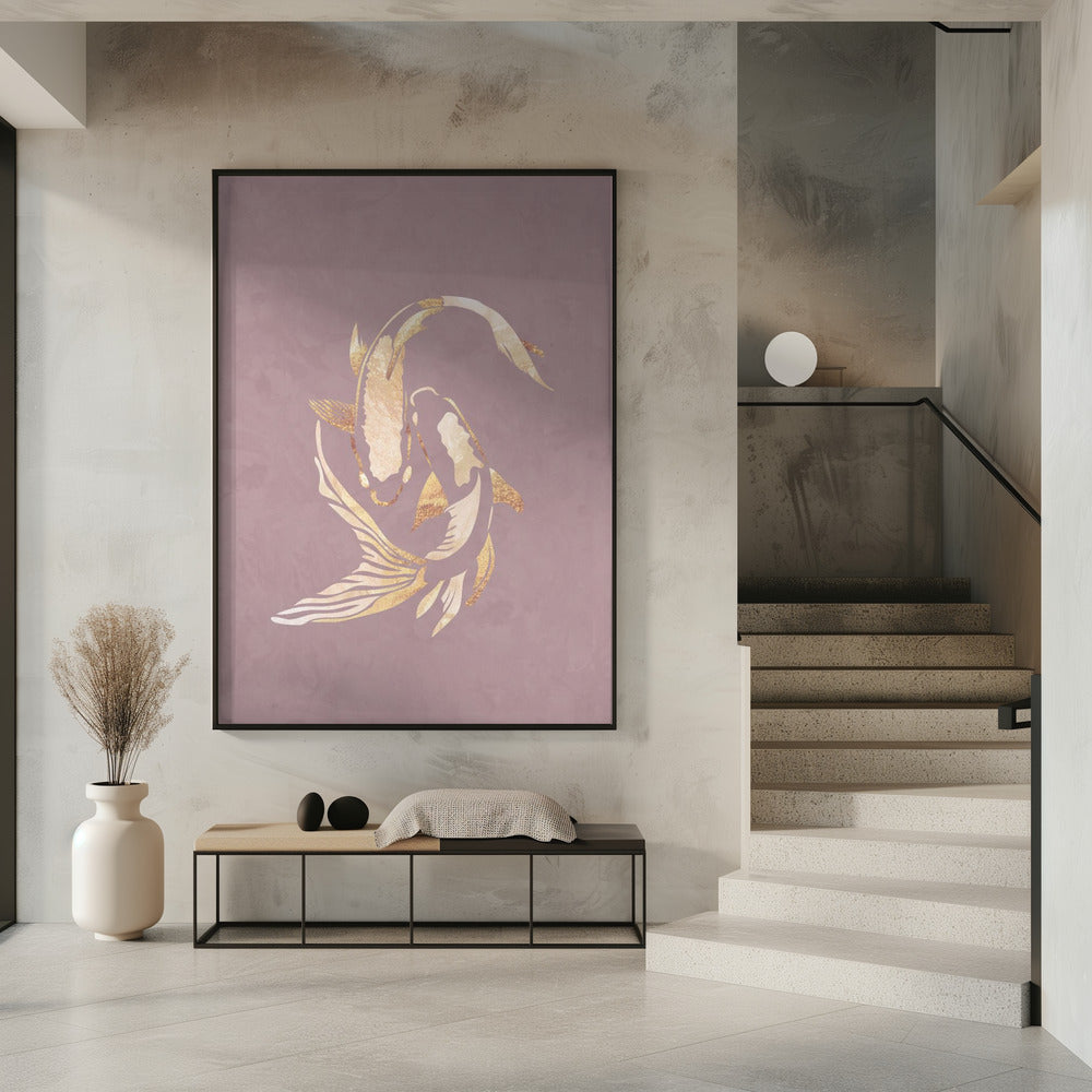 Canvas Art Print Pink gold koi fish 2