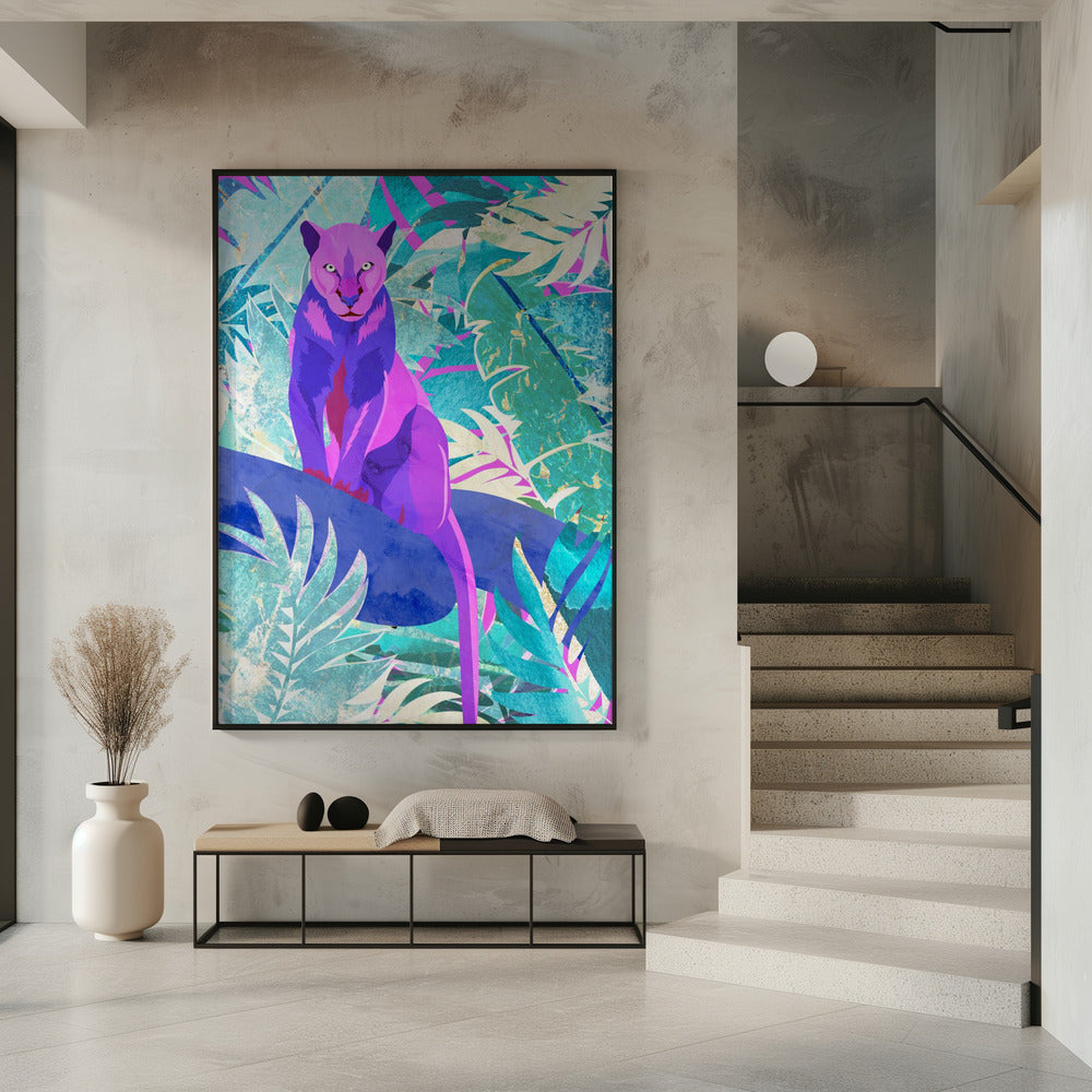 Canvas Art Print Pink Panther in the neon jungle