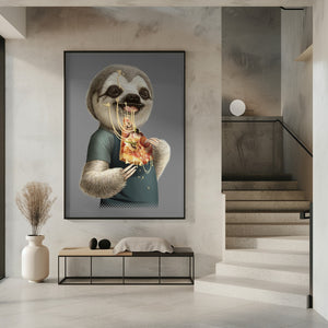 Canvas Art Print sloth eat pizza