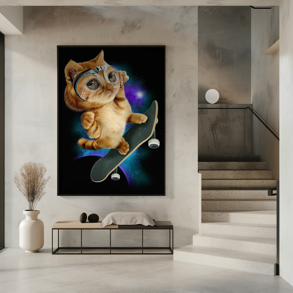 Canvas Art Print cat on skateboard