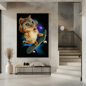 Canvas Art Print cat on skateboard