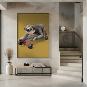 Canvas Art Print sloth on skateboard