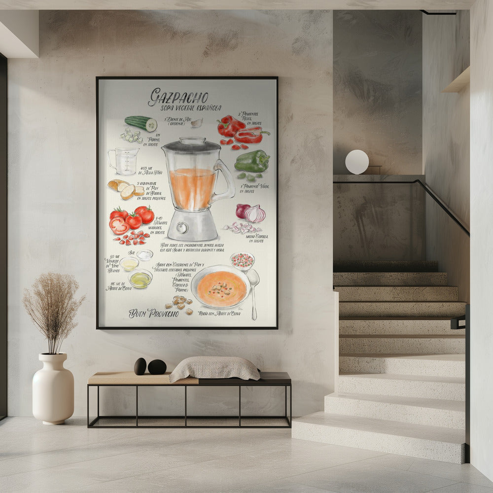 Art Prints of Gazpacho illustrated recipe in Spanish