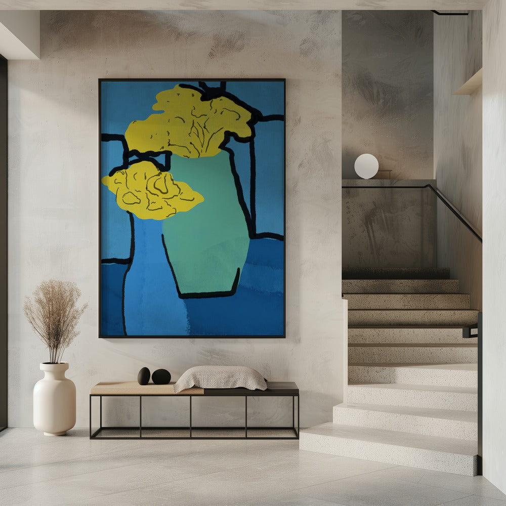 Art Prints of Blue and yellow still life arrangement