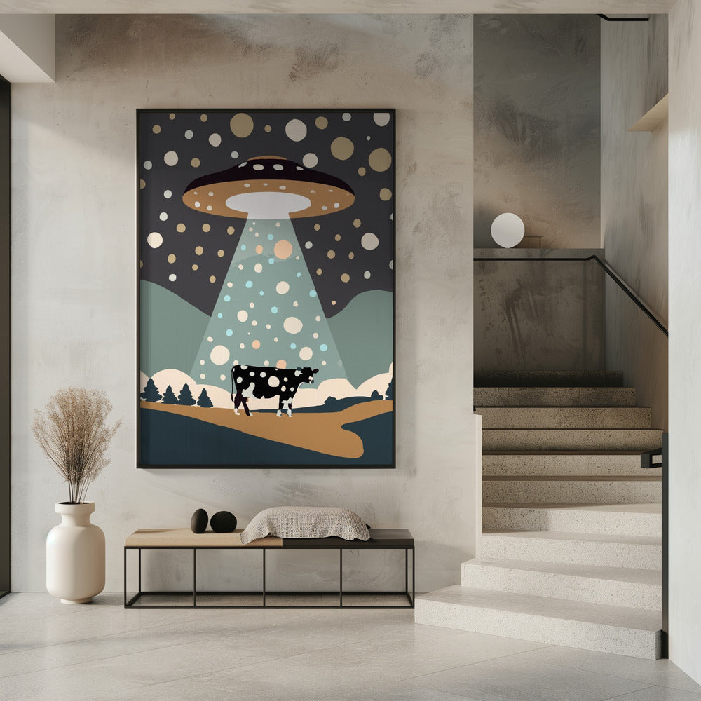 Art Prints of UFO & cow