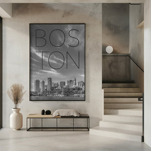 Art Prints of BOSTON Skyline Financial District & North End | Text & Skyline