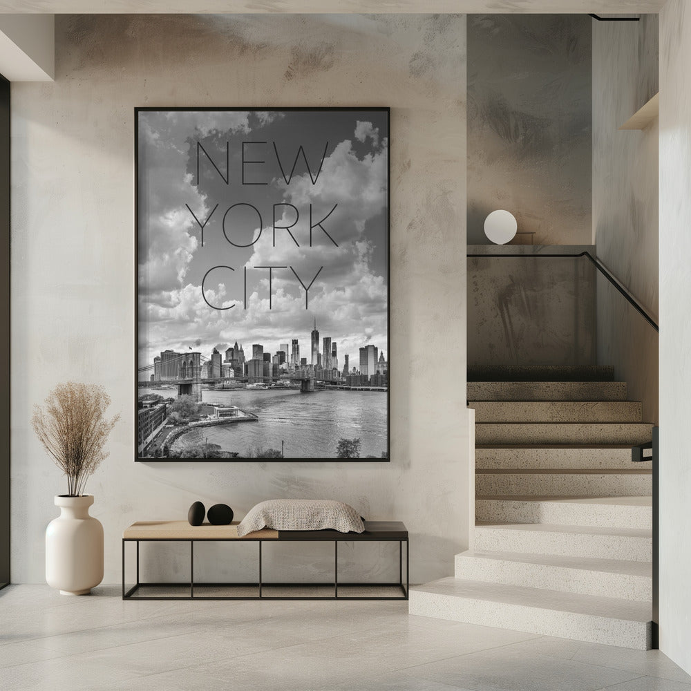 Art Prints of NYC Lower Manhattan & Brooklyn Bridge | Text & Skyline