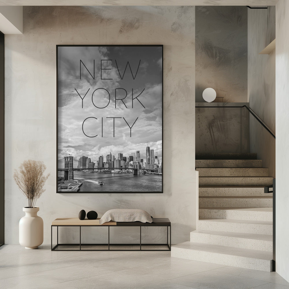 Art Prints of NYC Brooklyn Bridge & Lower Manhattan | Text & Skyline