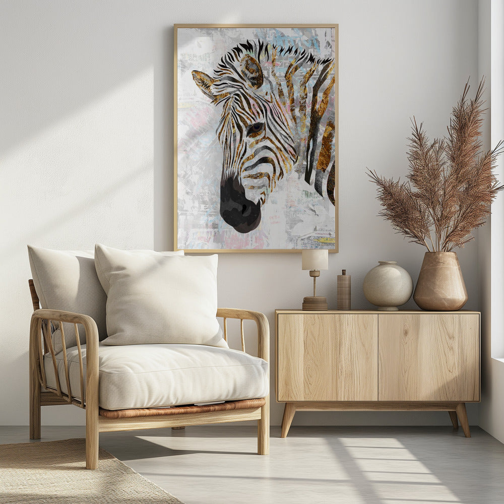 Canvas Art Print Grunge gold zebra