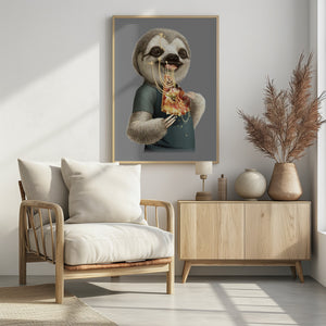 Canvas Art Print sloth eat pizza