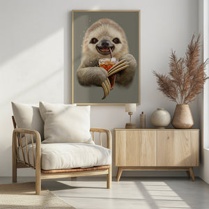 Canvas Art Print sloth and soft drink