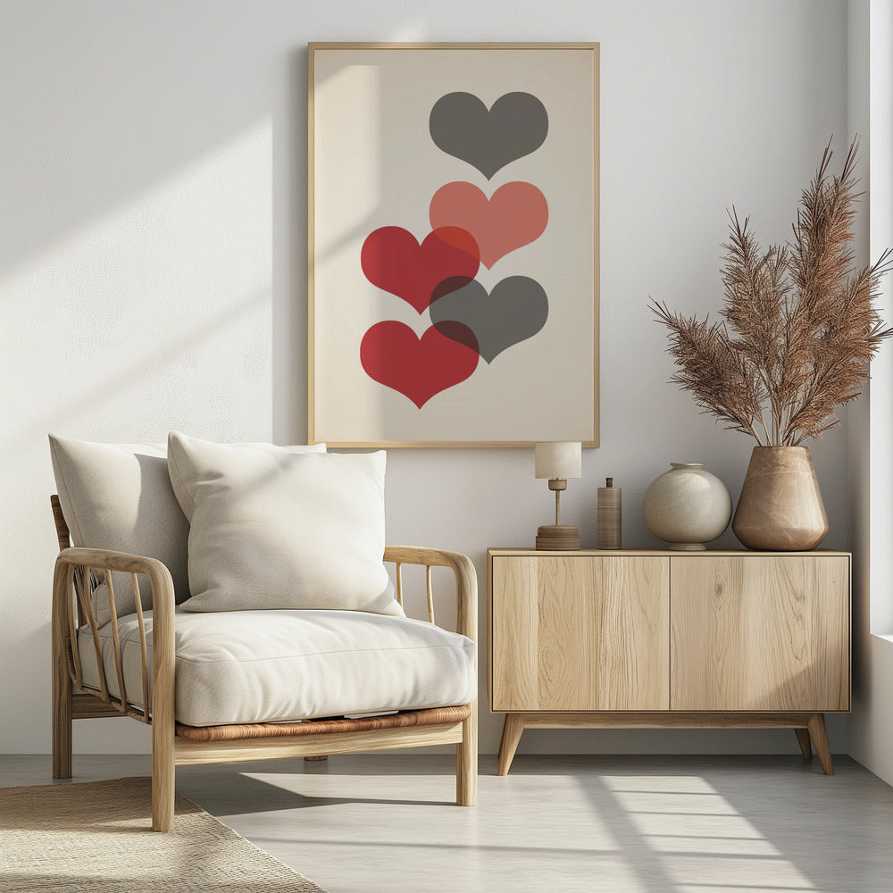 Art Prints of Mid century hearts in red