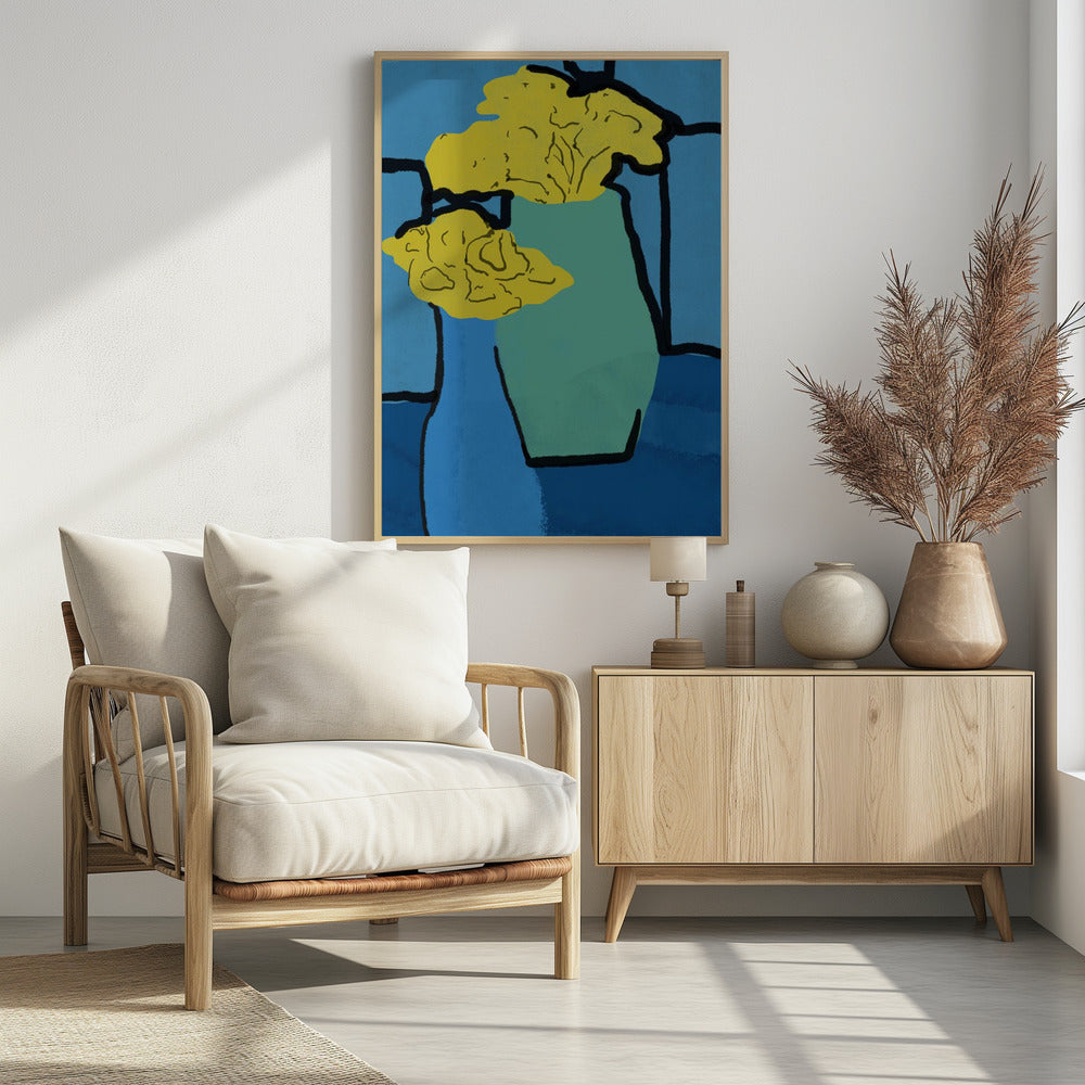 Art Prints of Blue and yellow still life arrangement