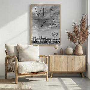 Art Prints of VENICE Gondolas in the early morning | Text & Skyline