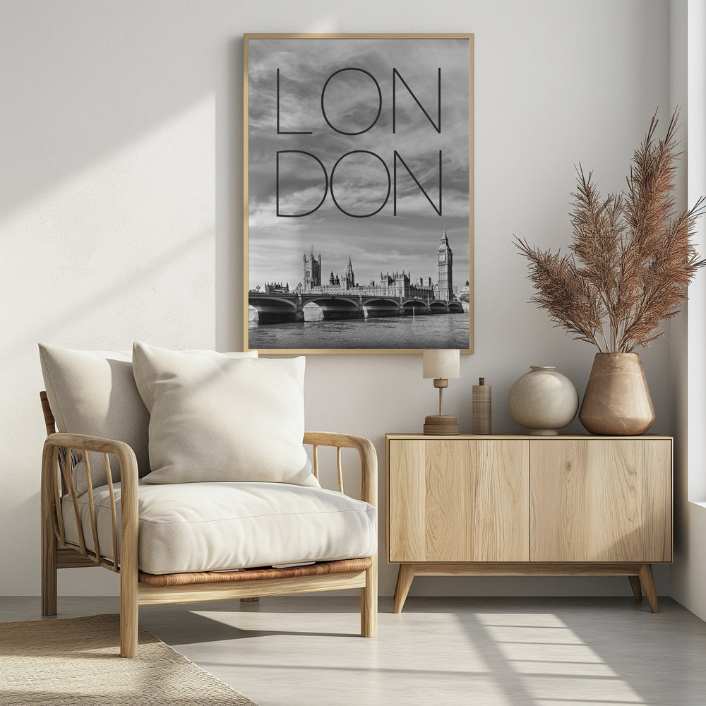 Art Prints of LONDON Westminster Bridge | Text & Skyline