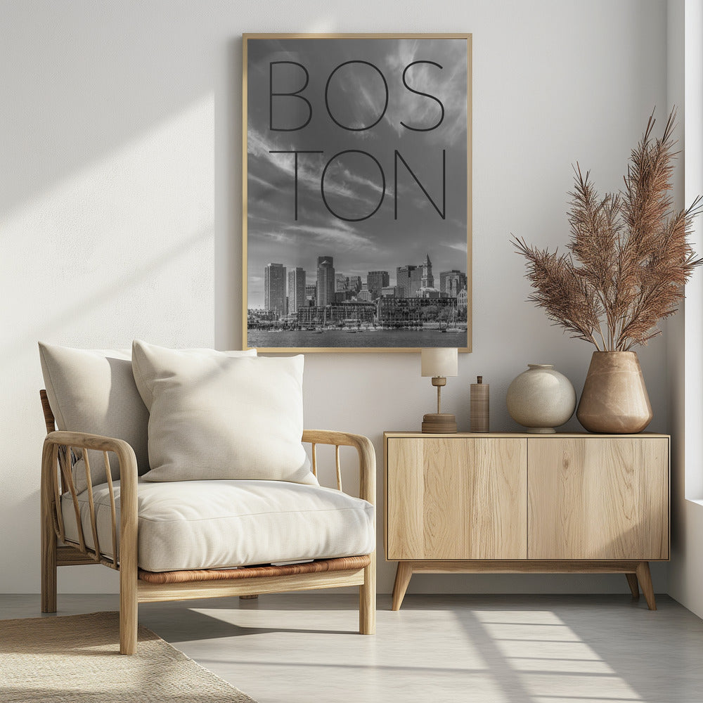Art Prints of BOSTON Skyline Financial District & North End | Text & Skyline