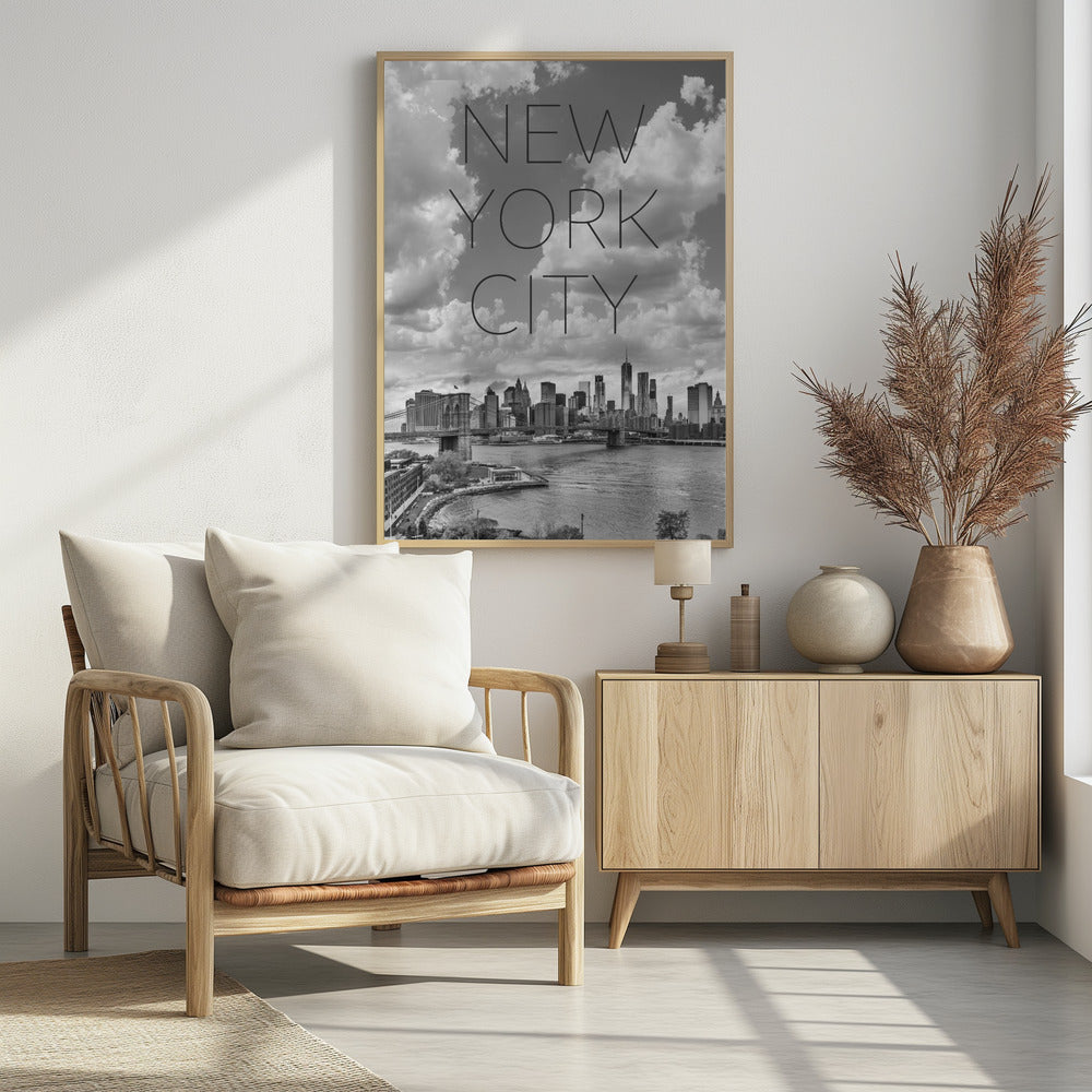 Art Prints of NYC Lower Manhattan & Brooklyn Bridge | Text & Skyline
