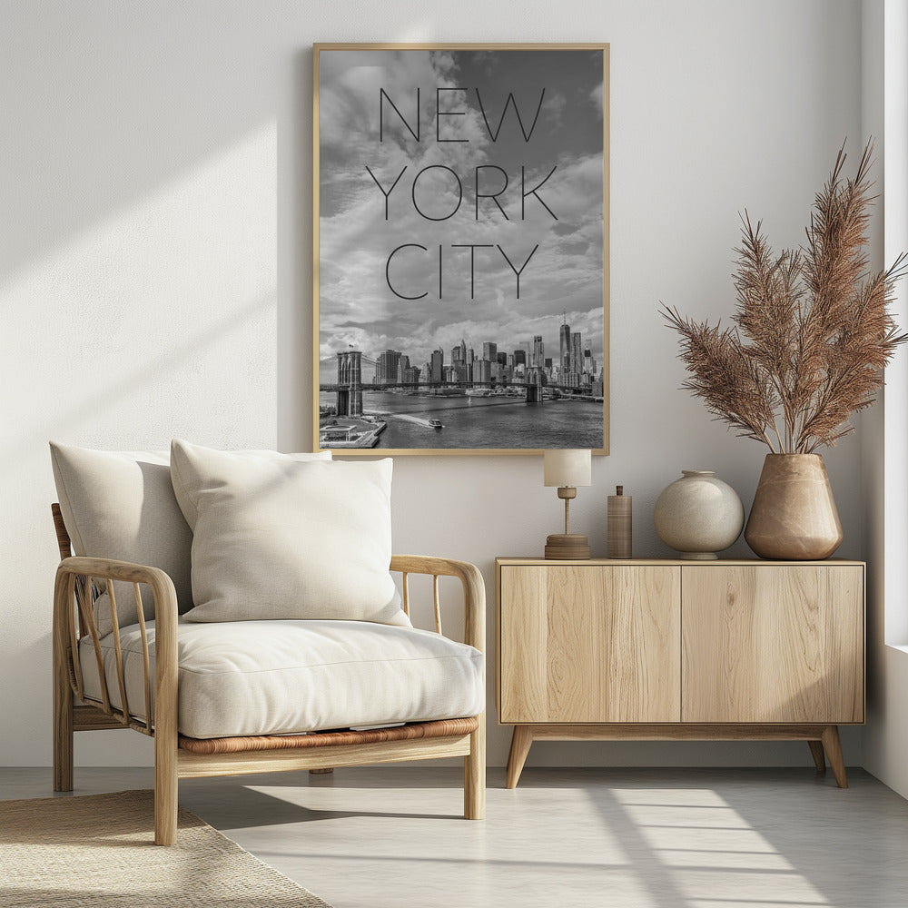 Art Prints of NYC Brooklyn Bridge & Lower Manhattan | Text & Skyline