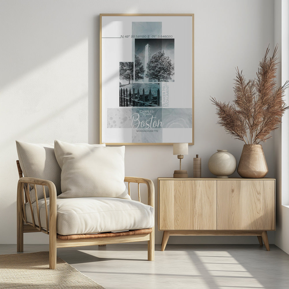 Art Prints of Poster Art BOSTON Bunker Hill Monument | turquoise marble