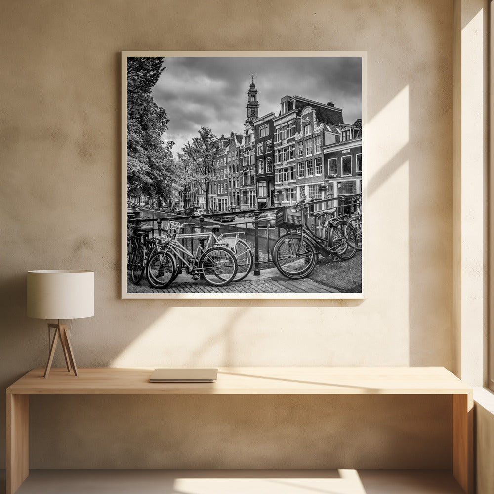 Art Prints of AMSTERDAM Flower Canal black & white