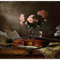 Still life with violin and roses