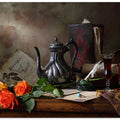 Still life with teapot and roses