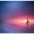 Sailing across the lake toward the sunset