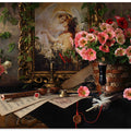 Still life with flowers and picture