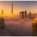 Art Prints of Dubai foggy sunrise in the city A738873