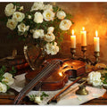 Still life with violin and flowers