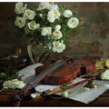 Still life with violin and roses