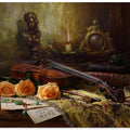 Still life with violin and roses