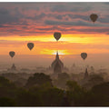 Bagan, balloons flying over ancient temples