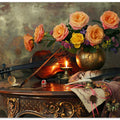 Still life with violin and flowers