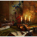 Still life with violin and candles
