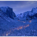 Traffic in Yosemite Valley during blue hour