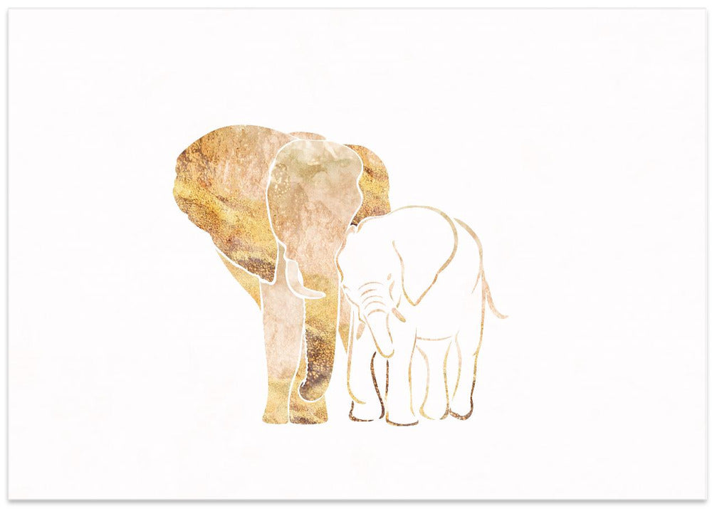 Gold Elephant Line art Silhouettes 1