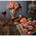 Still life with violin and roses