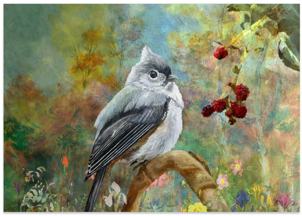 Titmouse In the Berries Garden