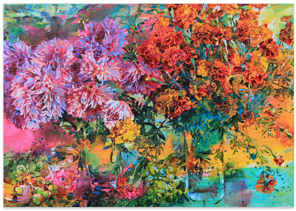 Chrysanthemums and marigolds