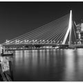 Art Prints of ROTTERDAM Erasmus Bridge with Willemskade by night | Monochrome