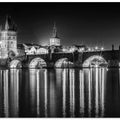 Art Prints of Night impression of Charles Bridge in Prague - Monochrome